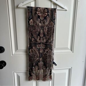 Jones New York Rectangular Scarf 100% Silk Paisley Print Neutral Design